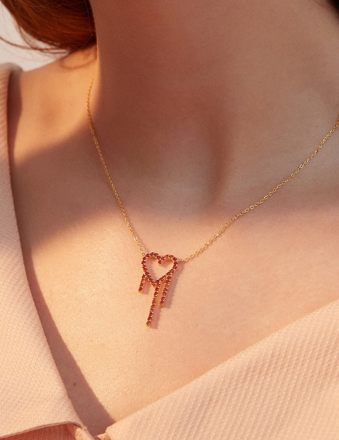 Melting Red Heart Necklace | Red Necklace | Heart Necklace | Gold necklace | Gold jewelry | Silver jewelry | Silver necklace | Estincele Jewellery