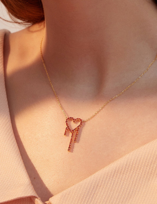 Melting Red Heart Necklace | Red Necklace | Heart Necklace | Gold necklace | Gold jewelry | Silver jewelry | Silver necklace | Estincele Jewellery