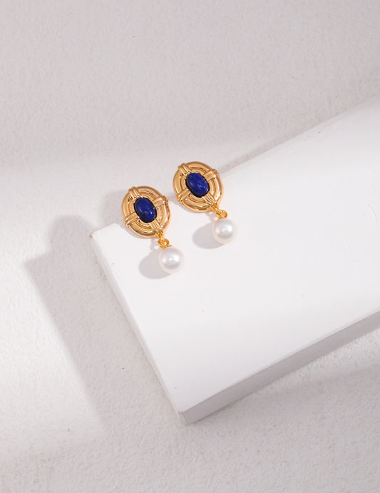 Lapis Lazuli Pearl Drop Earrings | Lapis Lazuli earrings | Blue earrings | Gold earrings