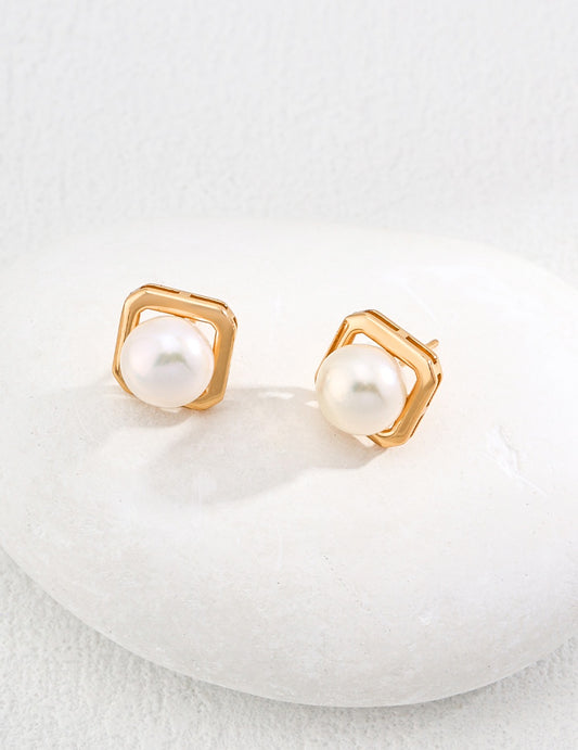 Classique Square Pearl Earrings | pearl gold earrings | gold jewellery | silver jewellery