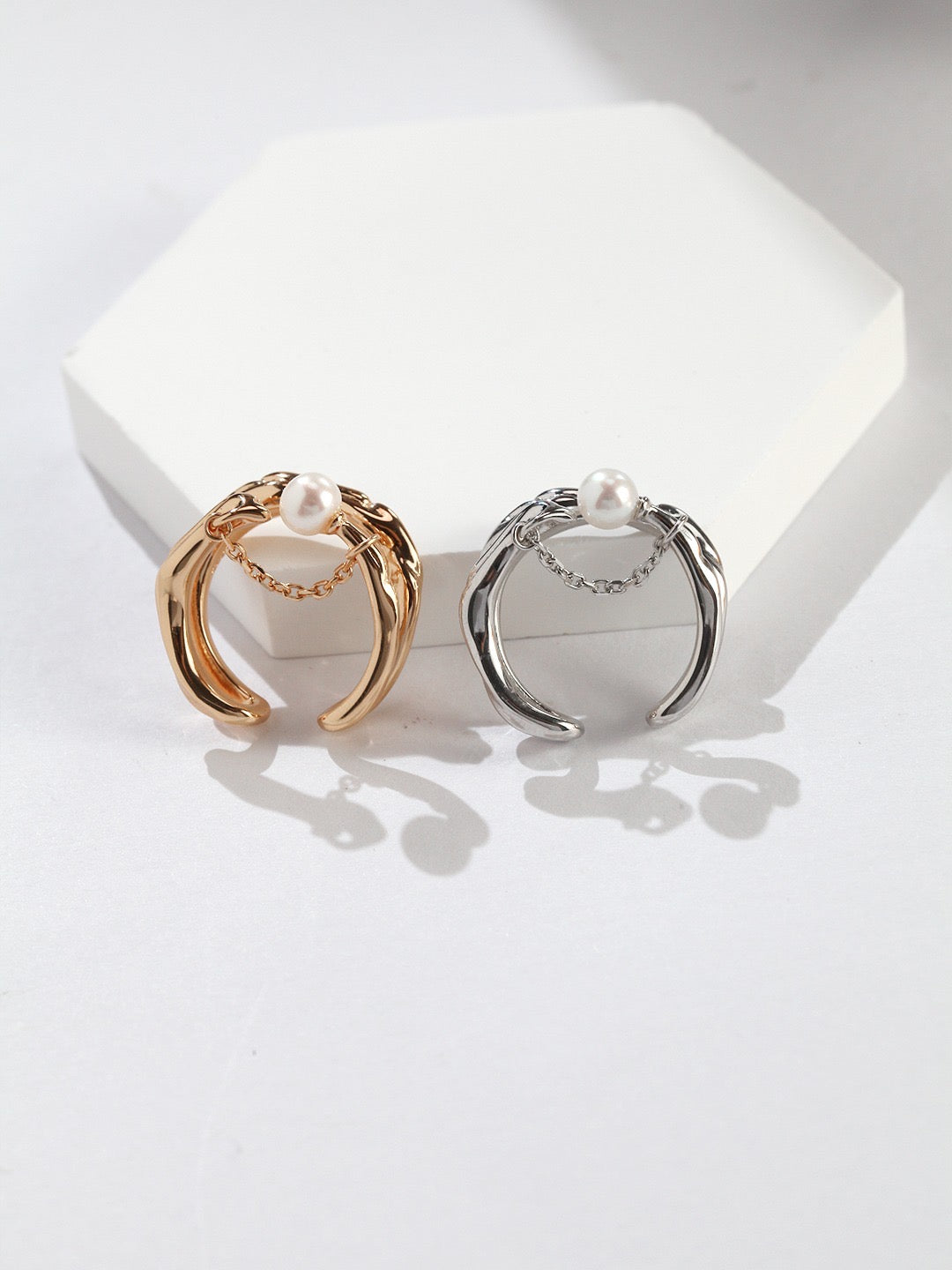 Double Layer Pearl Silver Ring