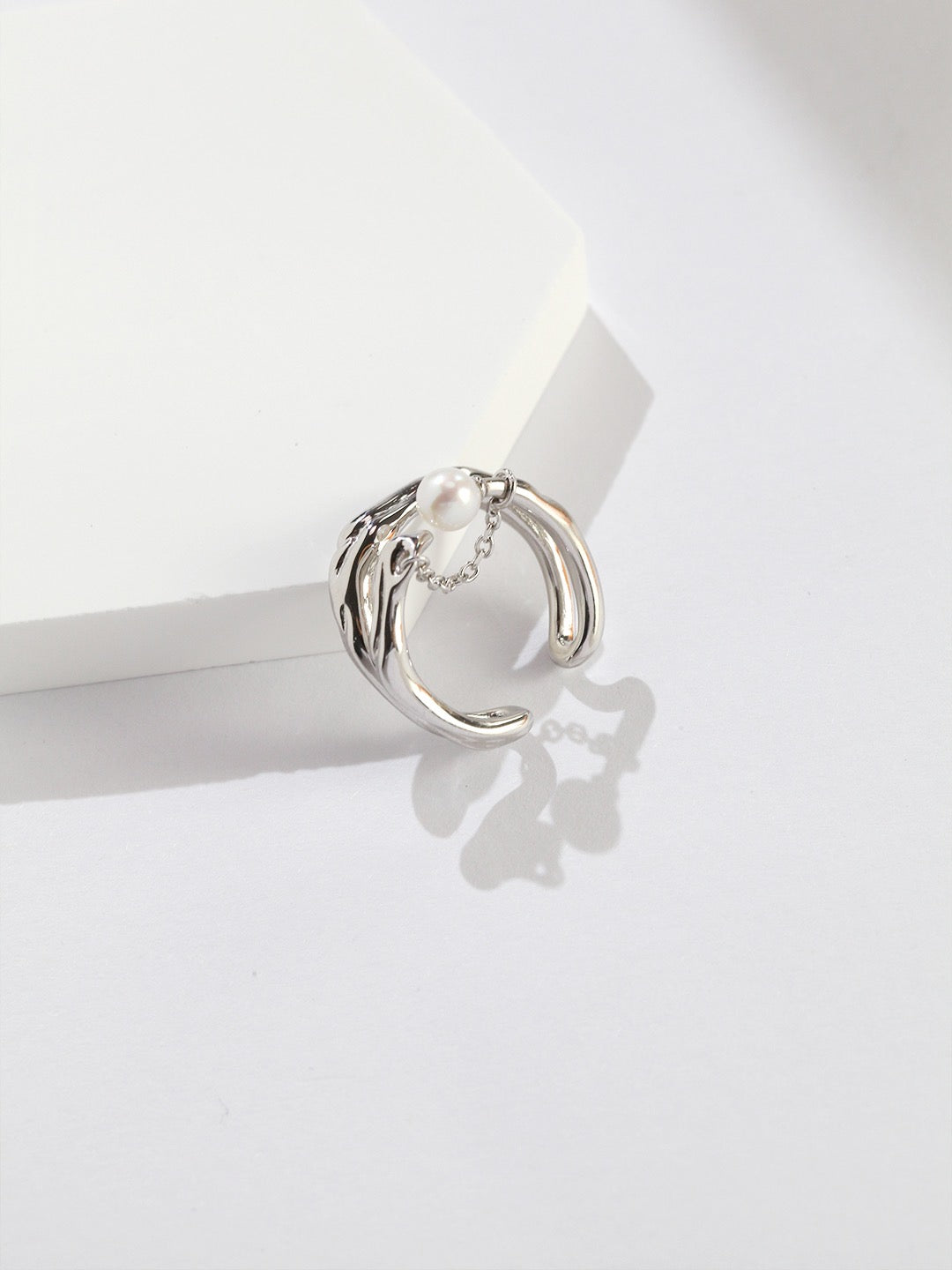 Double Layer Pearl Silver Ring