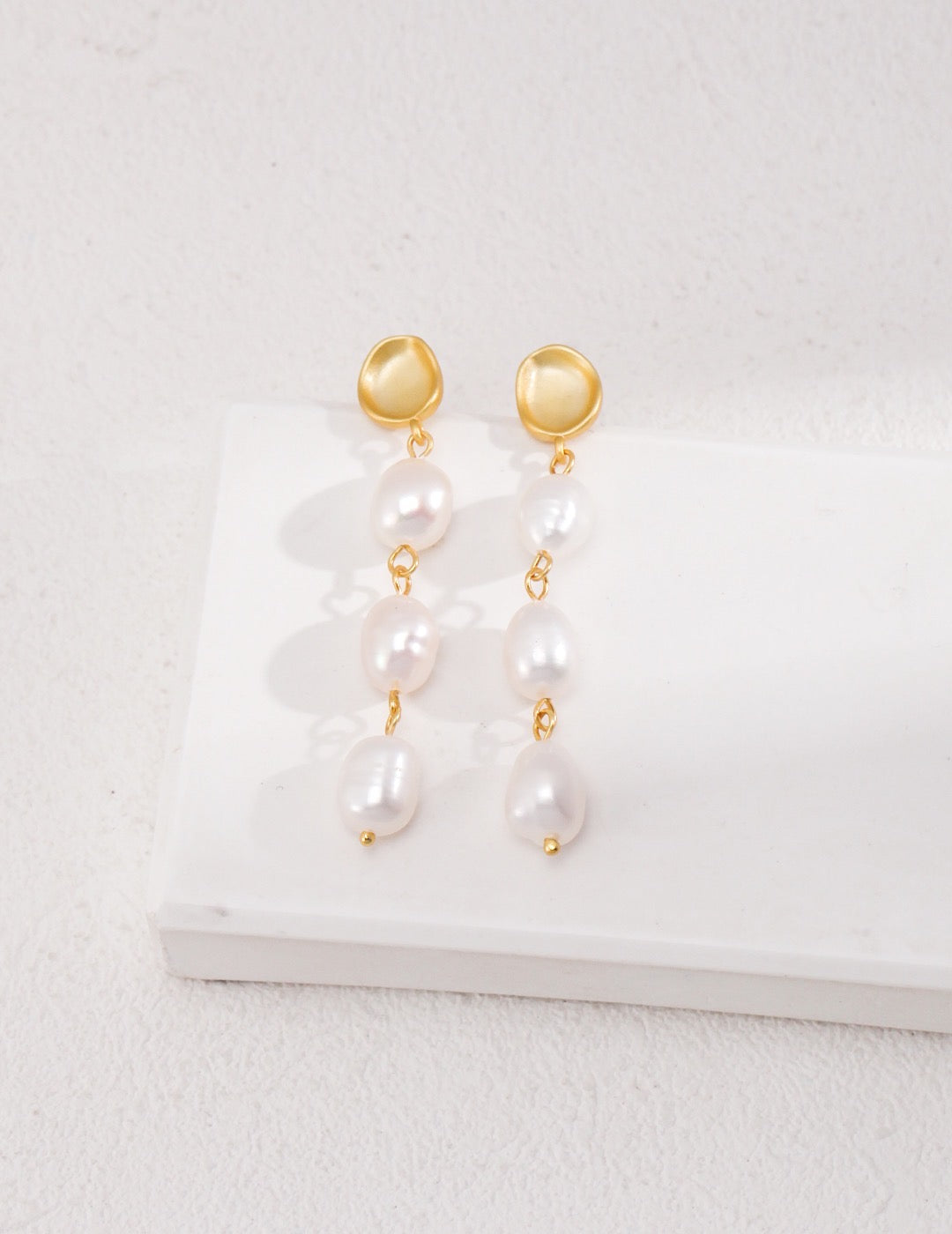 Elegant Triple Baroque Pearl Earrings | Estincele Jewellery | Women's earrings