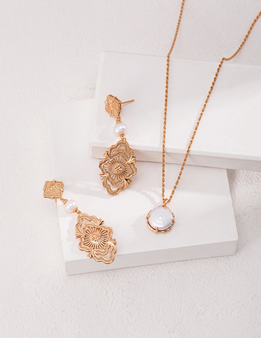 Elegant French Flower Pattern Earrings | Estincele Jewellery | Earrings