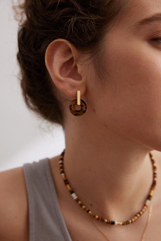 Tiger's Eye Circle Earrings | Estincele Jewellery | Earrings