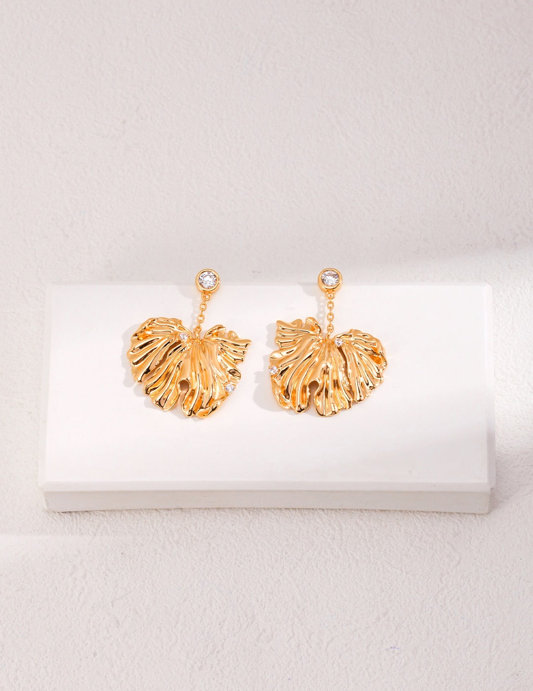 Diamond Lotus Leave Earrings | Estincele Jewellery | Women's earrings