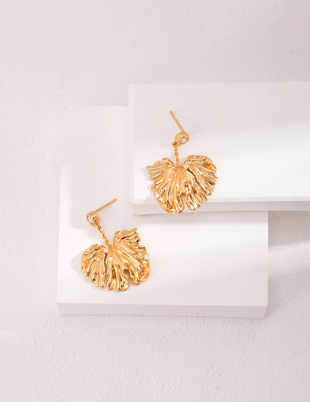 Diamond Lotus Leave Earrings | Estincele Jewellery | Women's earrings