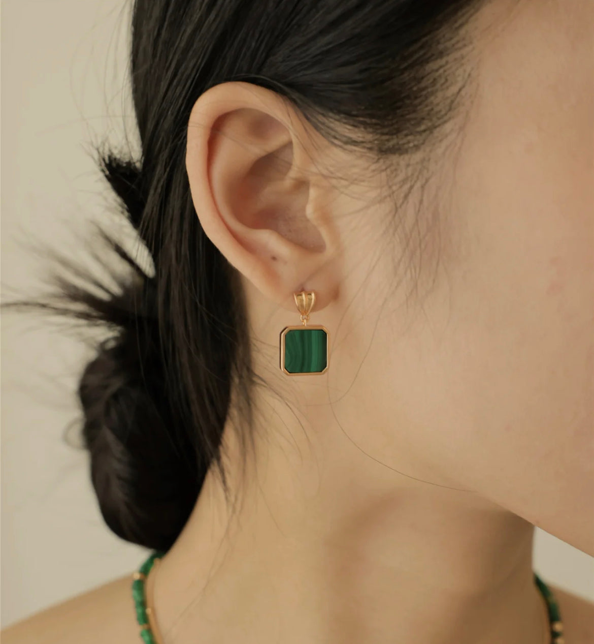 Boucles d'oreilles carrées en malachite