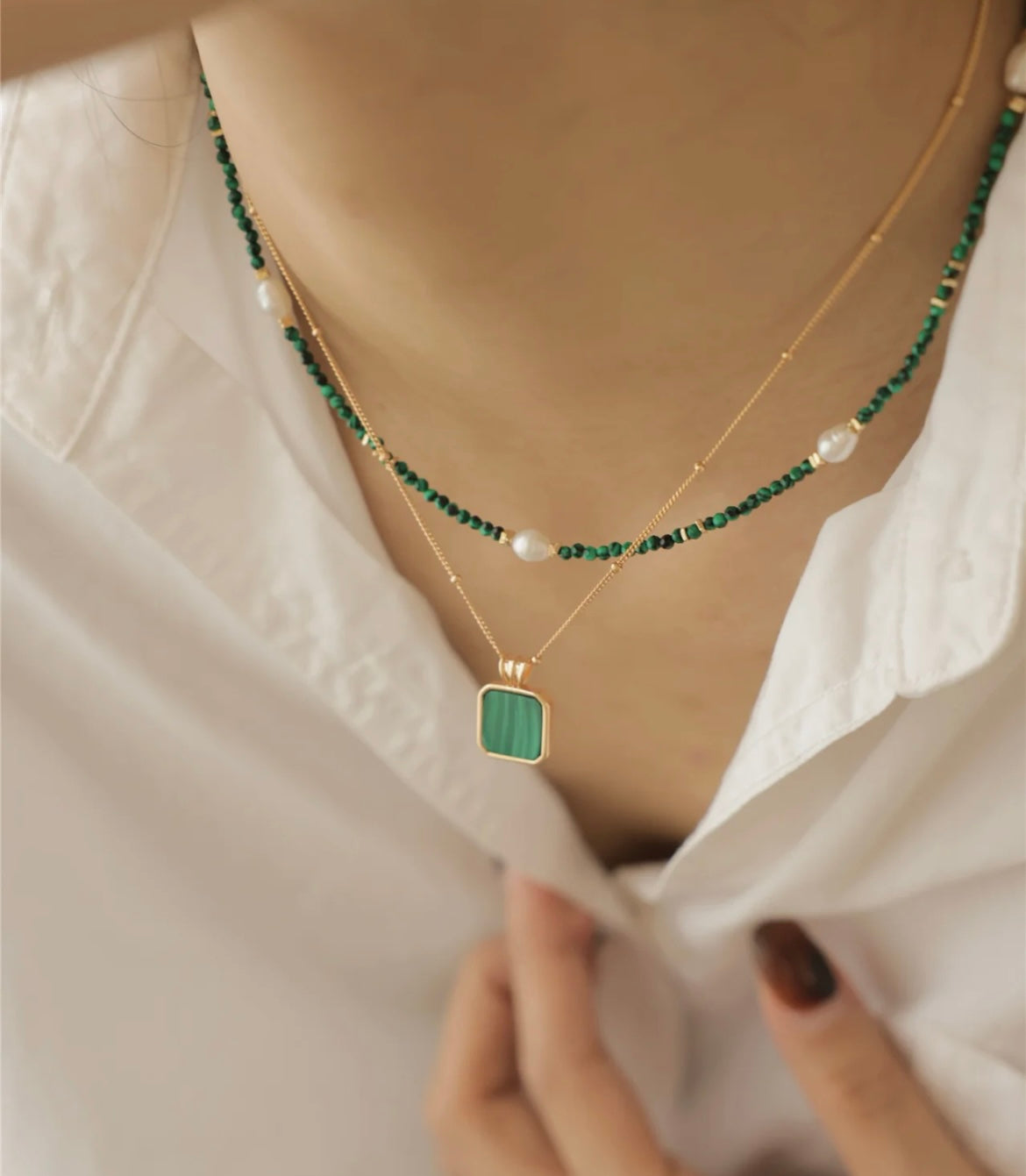 Collier Malachite Carré