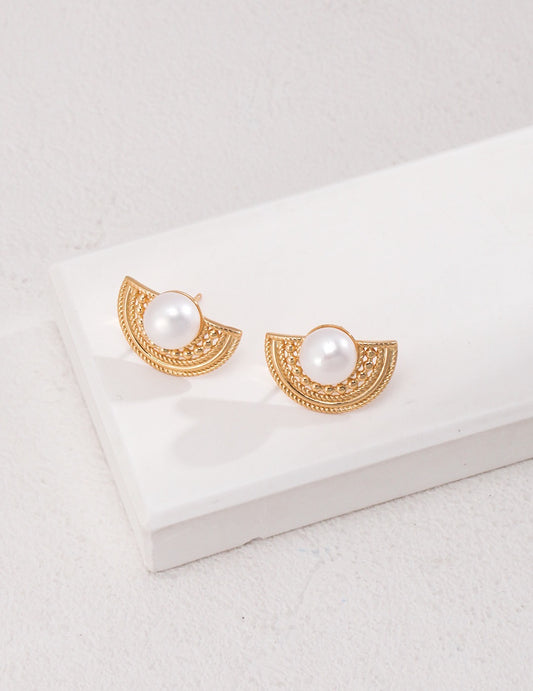 Scalloped French Style Pearl Earrings | Estincele Jewellery | women's earrings