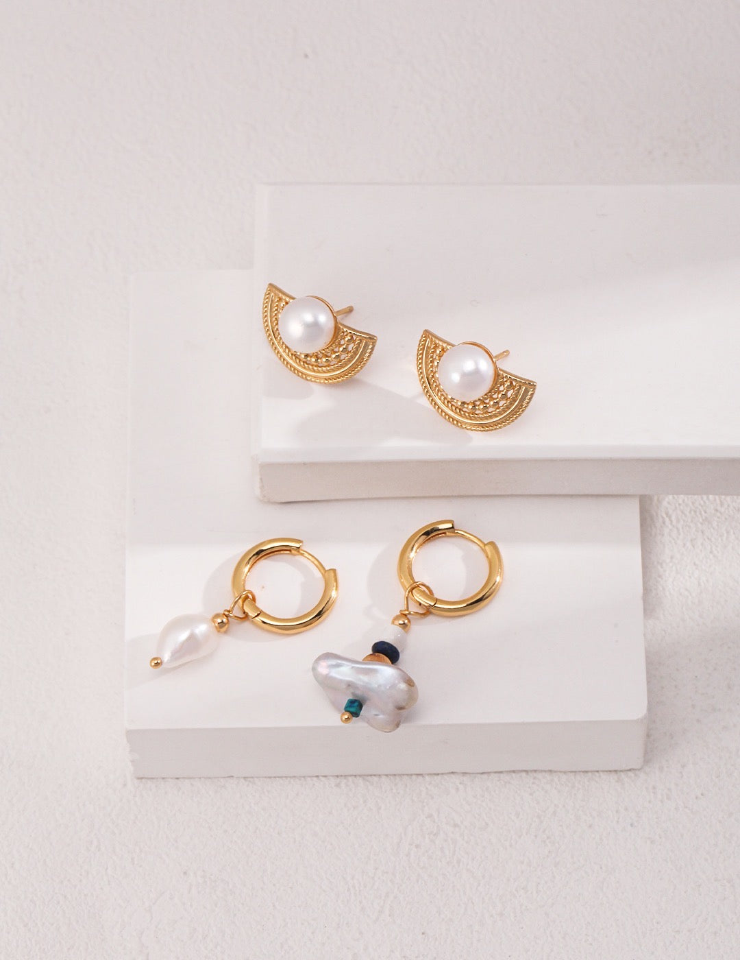 Scalloped French Style Pearl Earrings | Estincele Jewellery | women's earrings