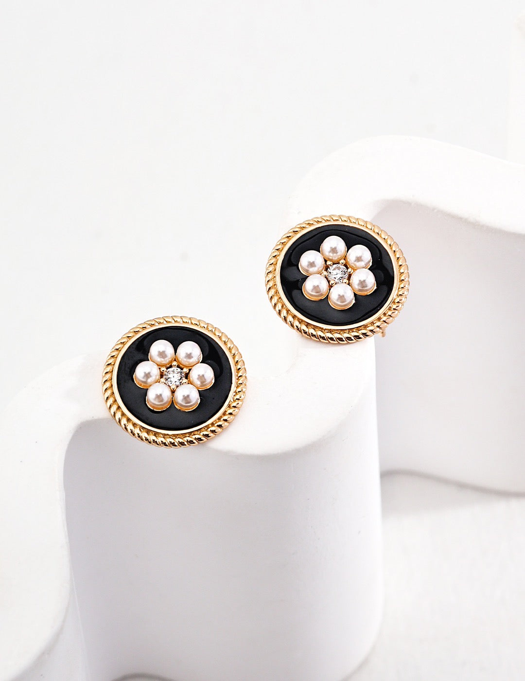 Black Pearl Flower Sterling Silver Earrings