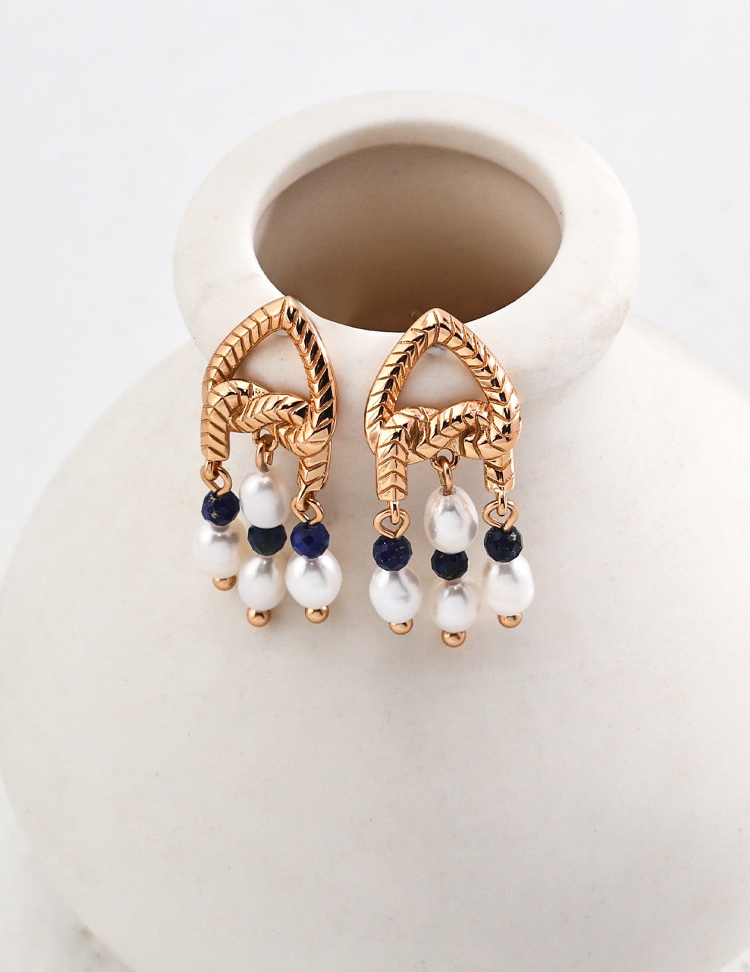 Lapis Lazuli Pearl Heart Earrings