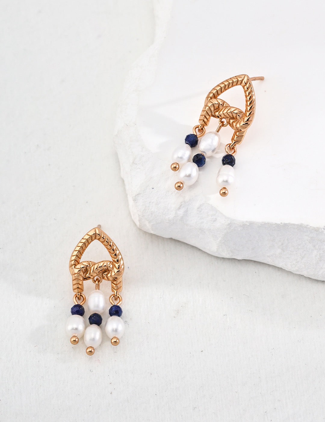 Lapis Lazuli Pearl Heart Earrings