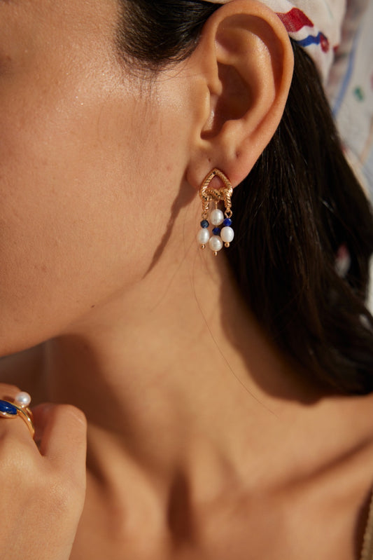Lapis Lazuli Pearl Heart Earrings