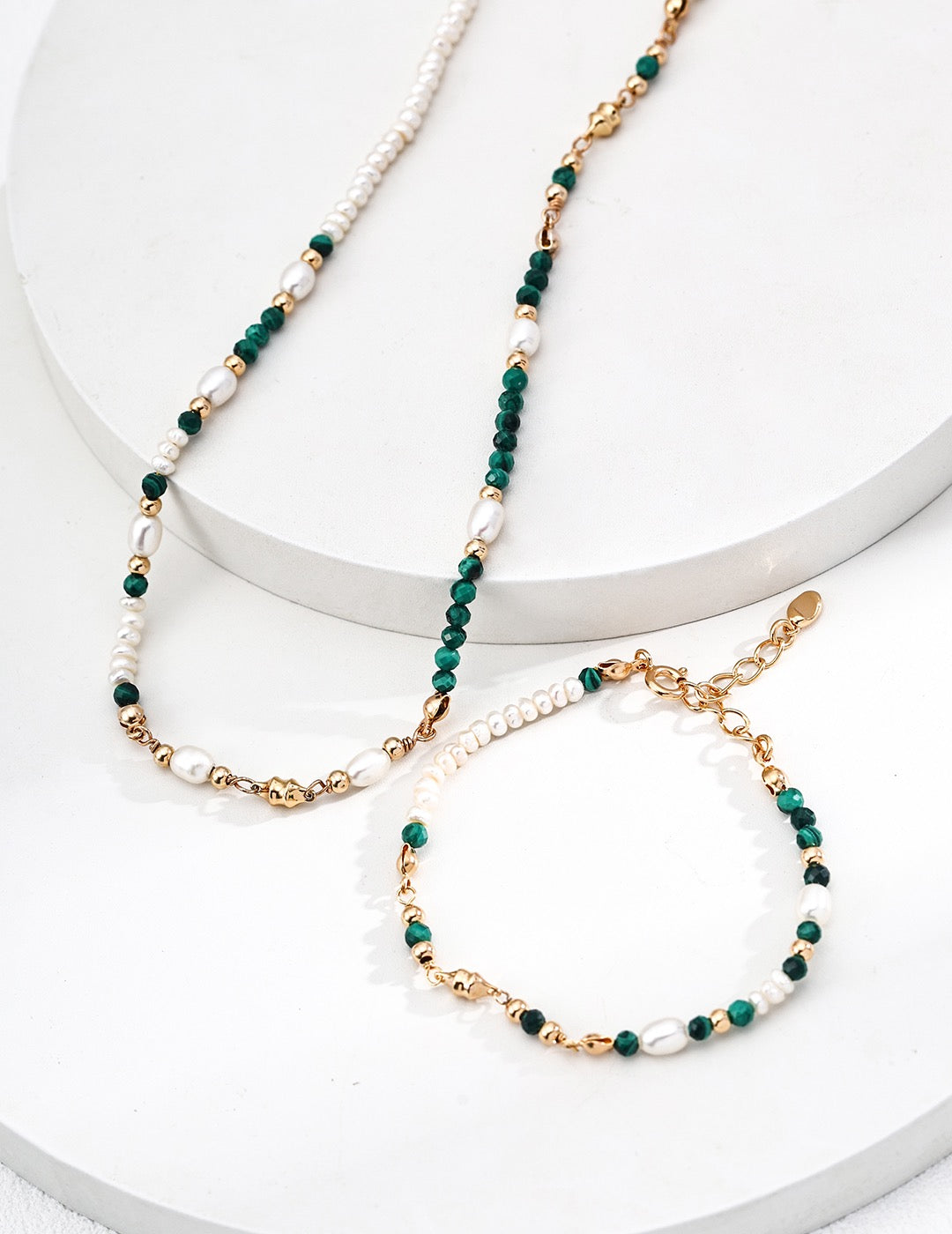 Malachite Natural Pearls Sterling Silver Bracelet