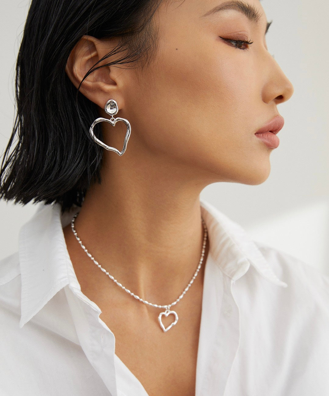 Mega Hollow Heart Silver Necklace | Estincele Jewellery | Women's necklace