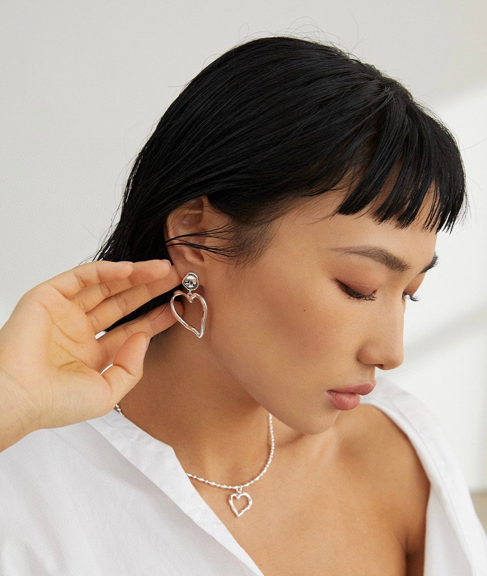 Mega Hollow Heart Silver Earrings