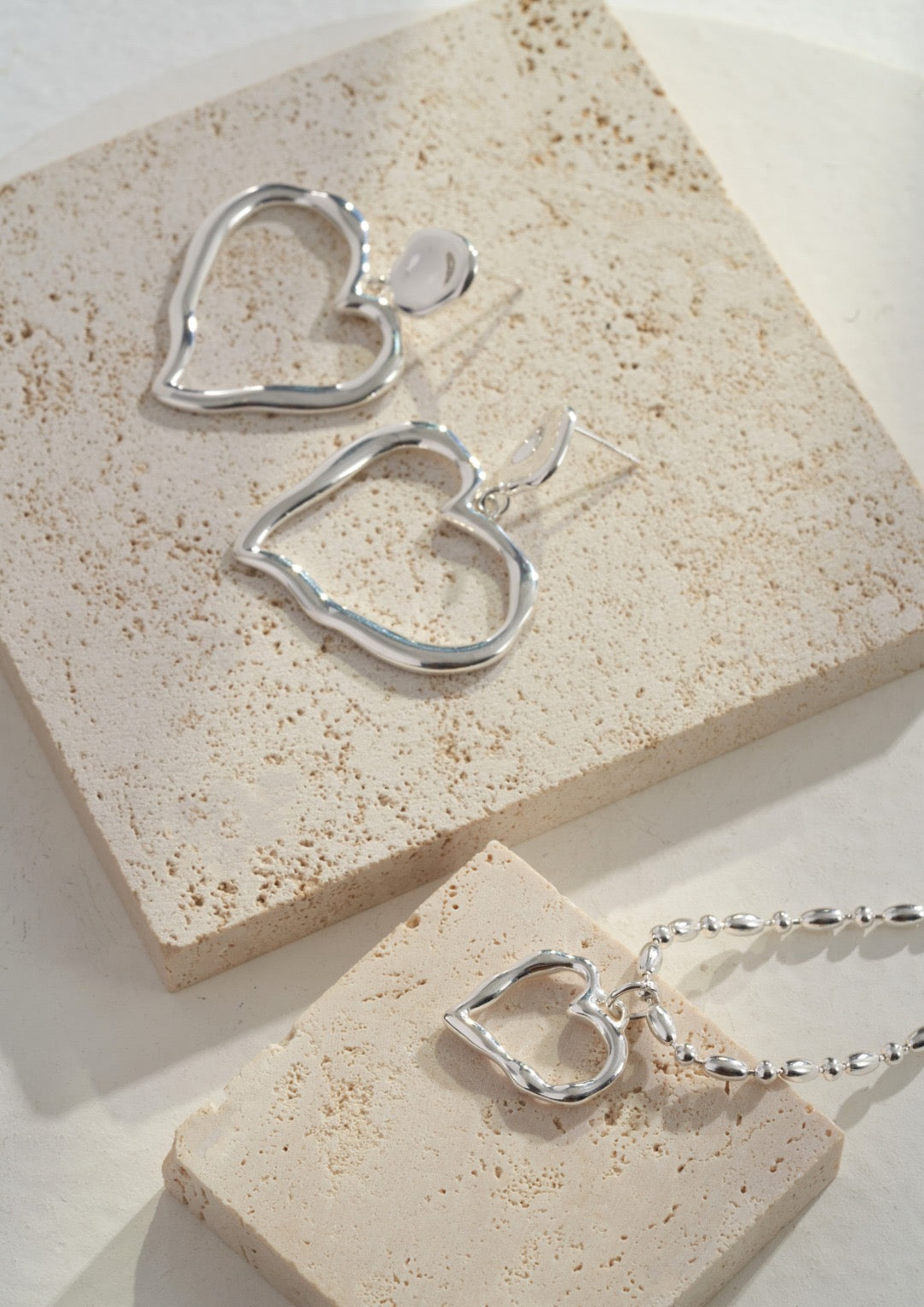 Mega Hollow Heart Silver Earrings