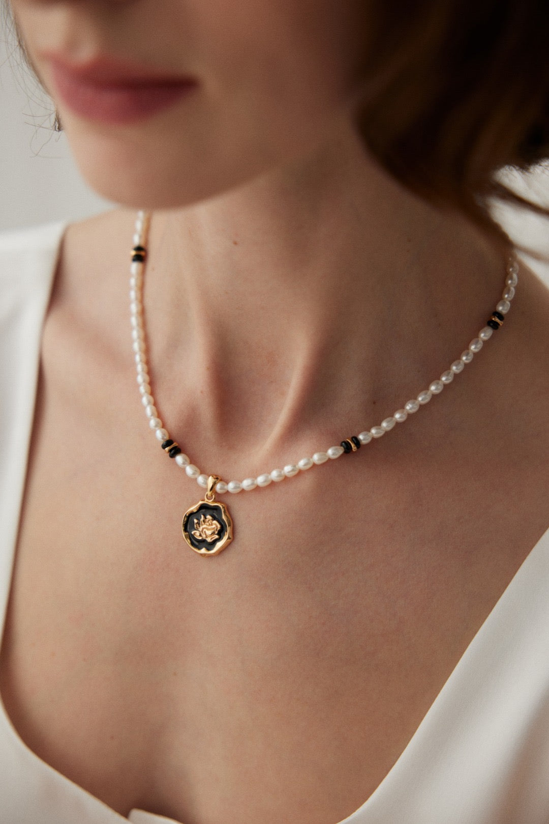 French Golden Rose Pearl Necklace