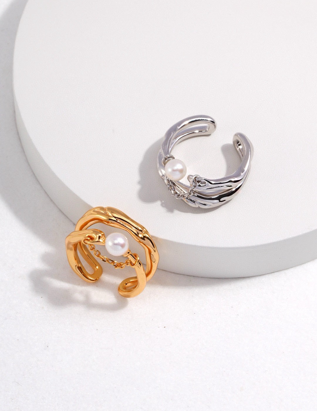 Double Layer Pearl Silver Ring