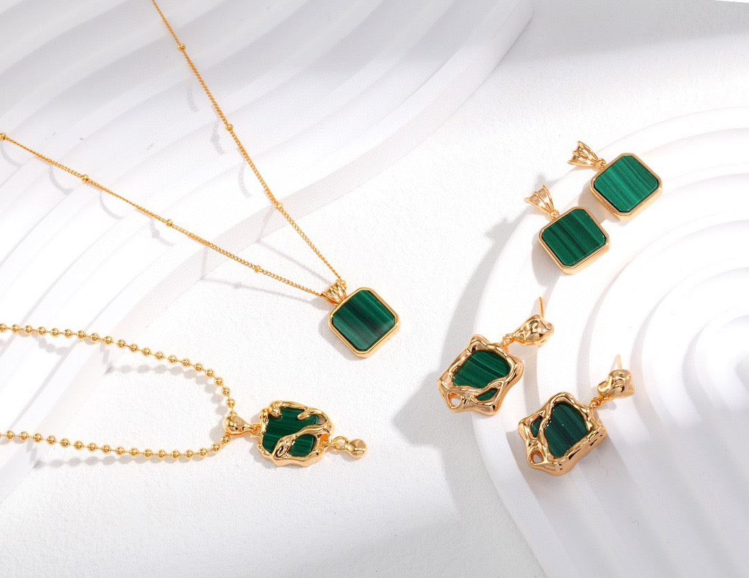 Square Malachite Sterling Silver Earrings