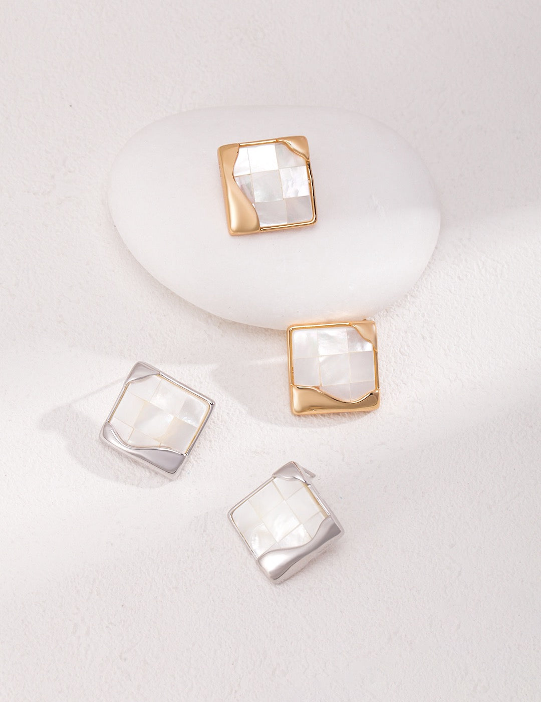 Ancient Greek Mosaic Shell Earrings - Square