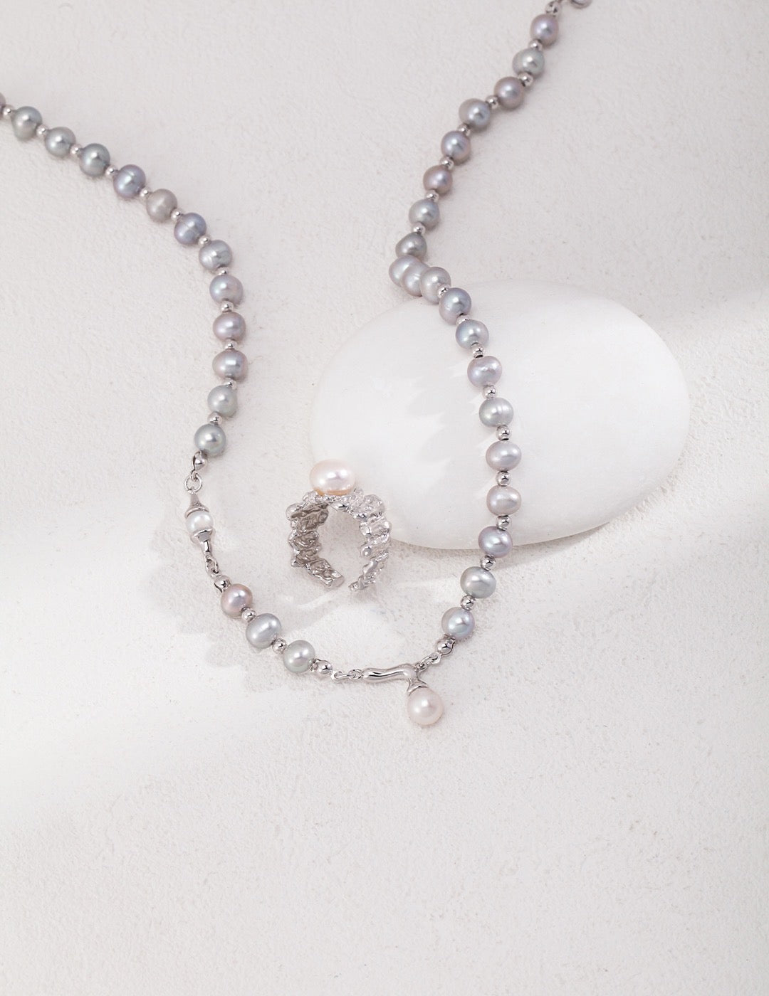 Grey Pearl Necklace | Grey Jewellery | Women's necklace | Grey pearl earrings
