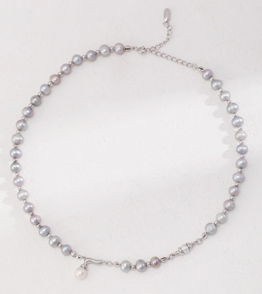 Tahitian pearl necklace | Grey pearl necklace | Freshwater pearl necklace | silver necklace