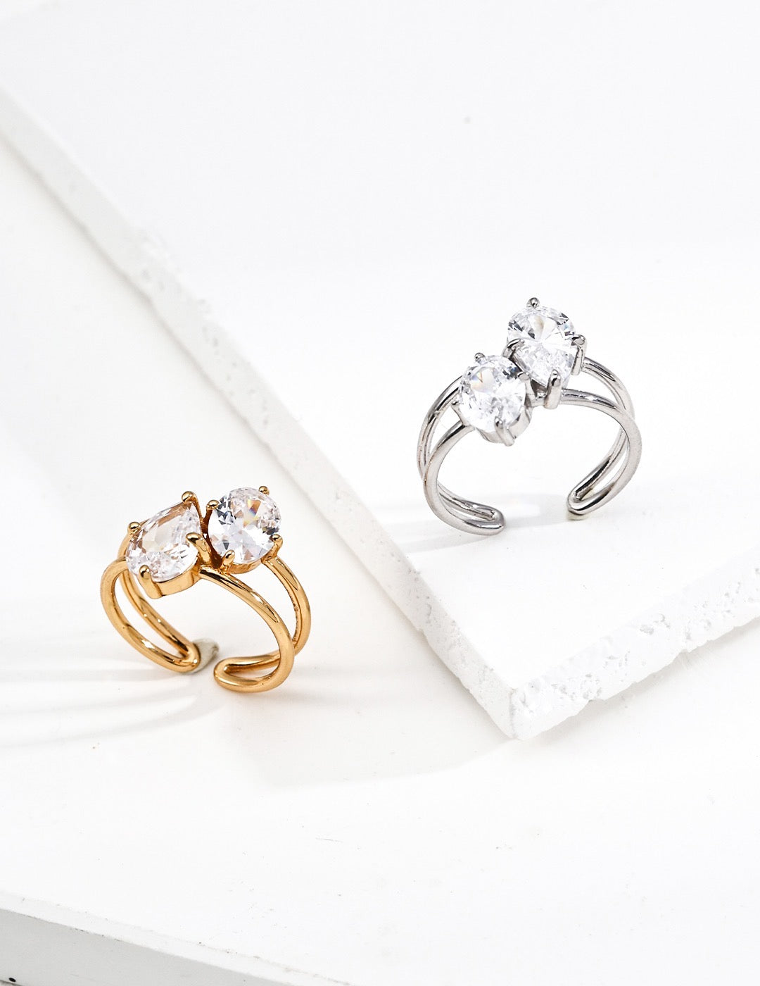 Double Layer Zircon Sterling Silver Ring