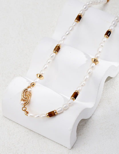 Tiger Eye Pearl Necklace