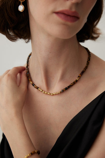 Warm Caramel Tiger's Eye necklace | Tiger's Eye necklace | Tiger's Eye Jewelry | Gold jewelry | 18k gold necklace