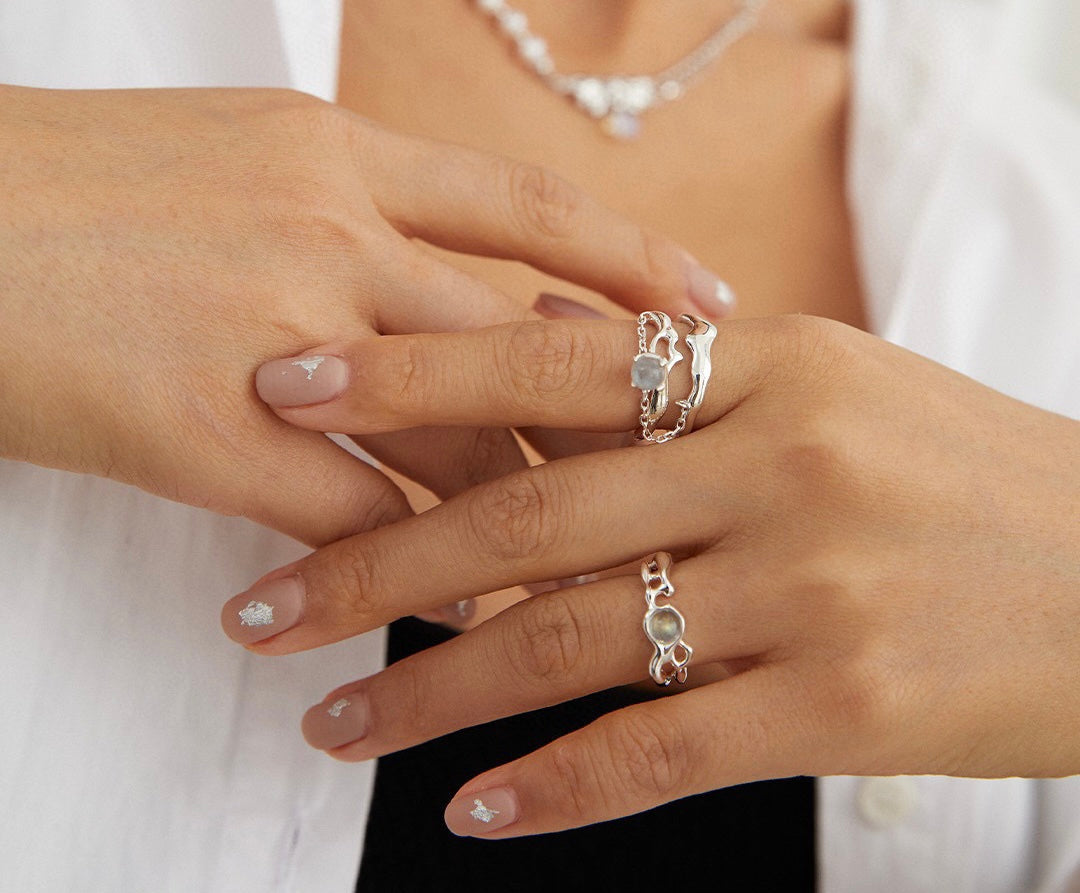 Real Moonstone Chain Silver Ring