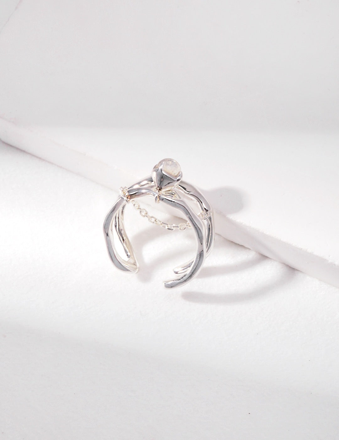 Real Moonstone Chain Silver Ring