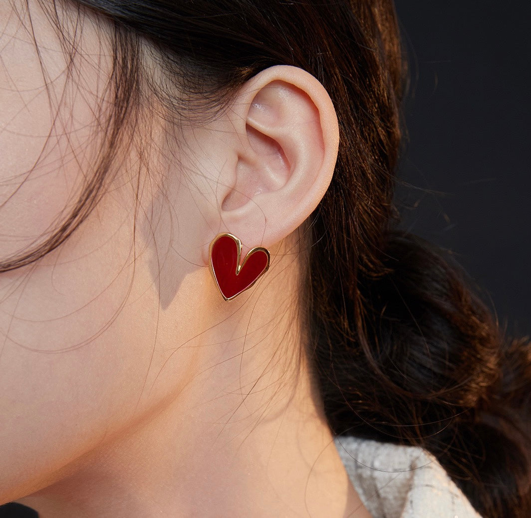 Large Red Heart Earrings | Red jewelry | Red earrings | Gold jewelry | Silver jewelry | Women's earrings