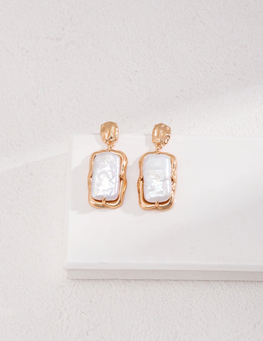 Natural Pearl Rectangle Earrings | Estincele Jewellery | Women's earrings