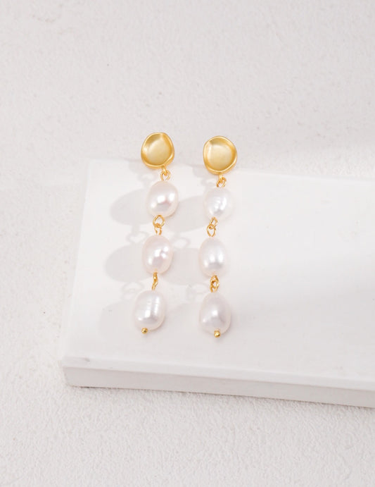 Elegant Triple Baroque Pearl Earrings | Estincele Jewellery | Women's earrings