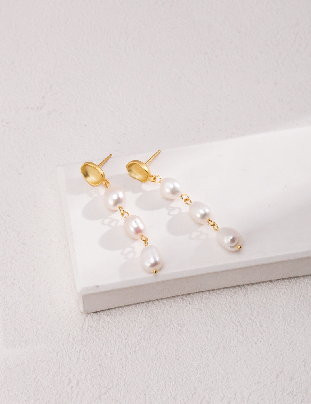 Elegant Triple Baroque Pearl Earrings | Estincele Jewellery | Women's earrings