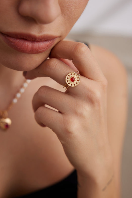 Round Red Onyx Classique Ring