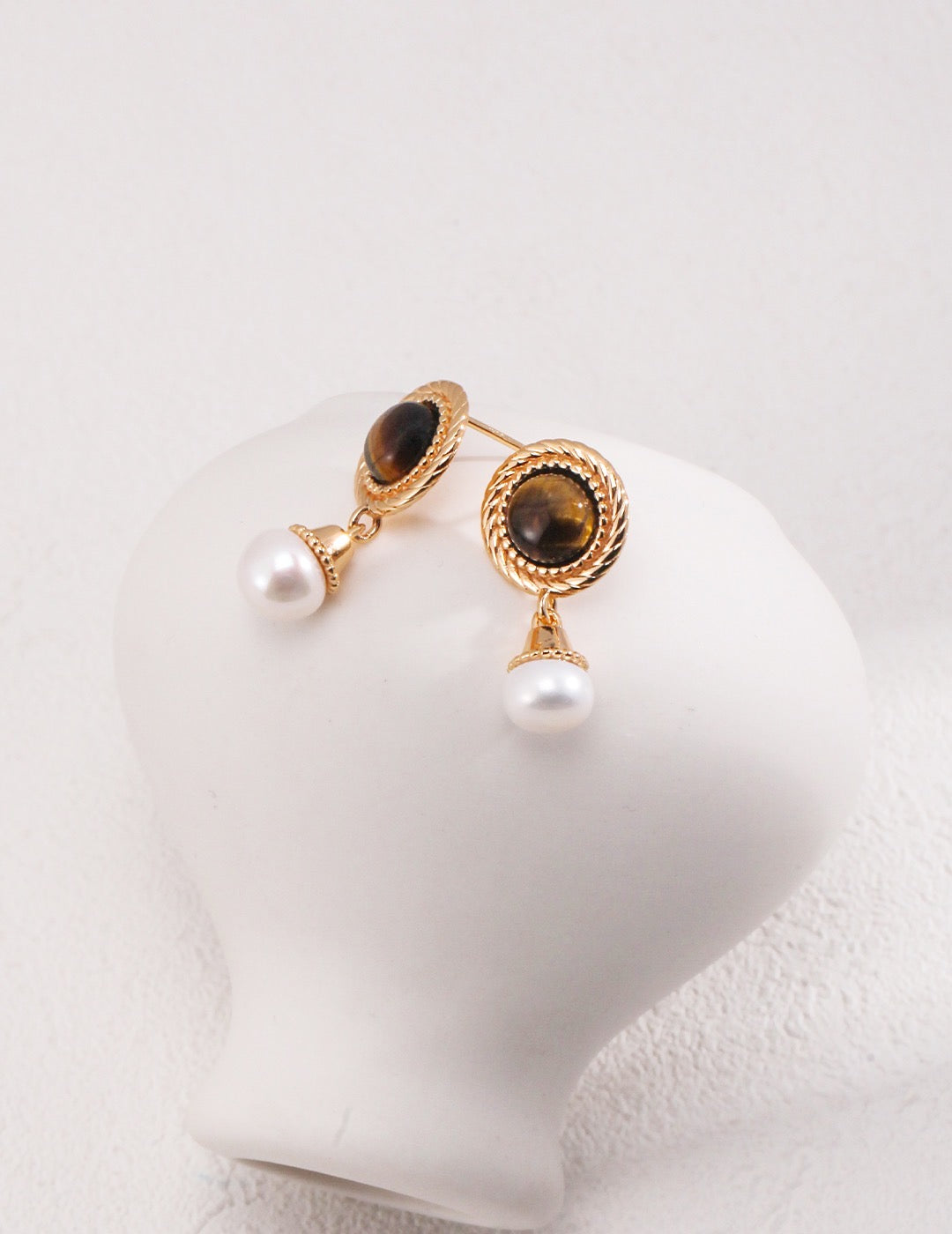 Tiger's Eye Pearl Drop Earrings