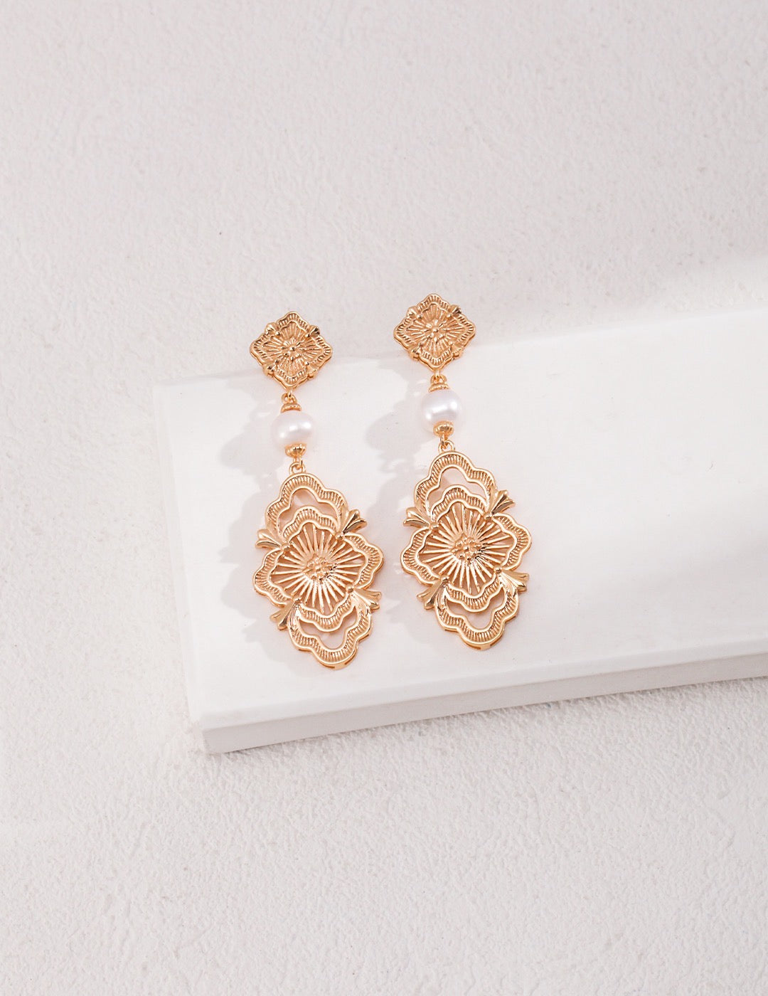 Elegant French Flower Pattern Earrings | Estincele Jewellery | Earrings