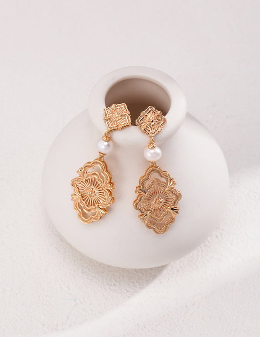 Elegant French Flower Pattern Earrings | Estincele Jewellery | Earrings