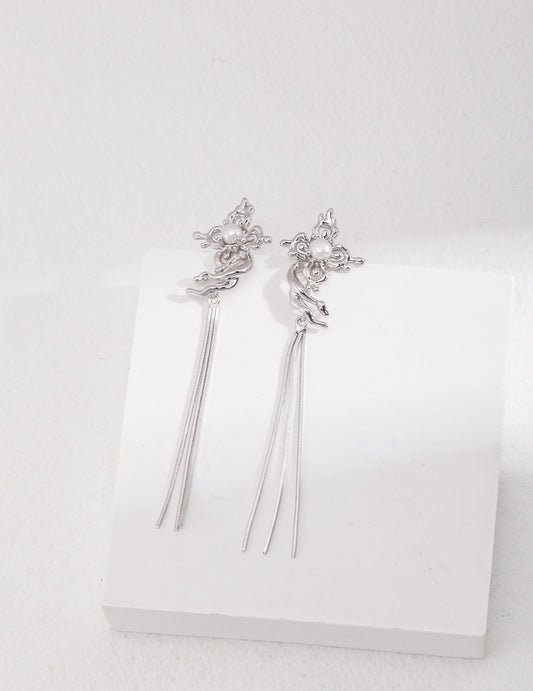 Silver Cross Fringe Drop Earrings | Estincele Jewellery | gifts for her