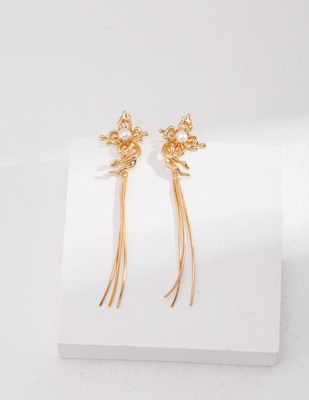 Vintage Gold Cross Fringe Drop Earrings | Estincele Jewellery | gifts for her