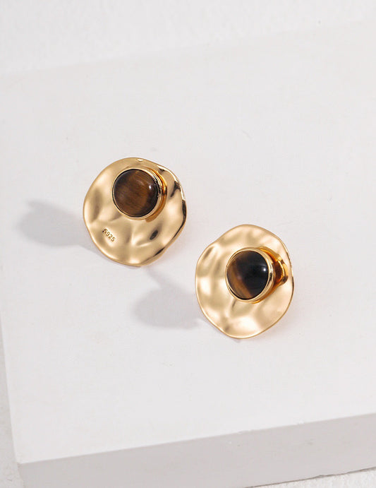 Tiger's Eye Shell Earrings | Gold jewelry | Gold earrings | Tiger's Eye Earrings | Estincele Jewellery
