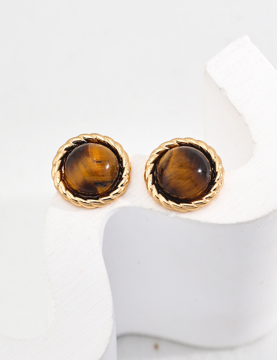 Round Tiger Eye Earrings