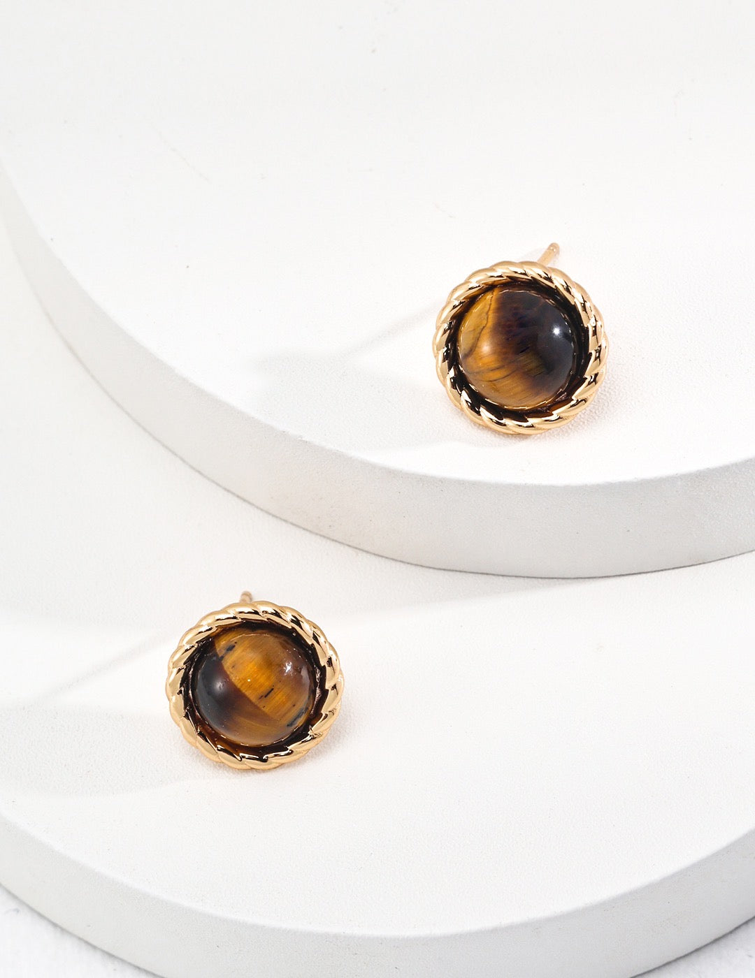 Round Tiger Eye Earrings