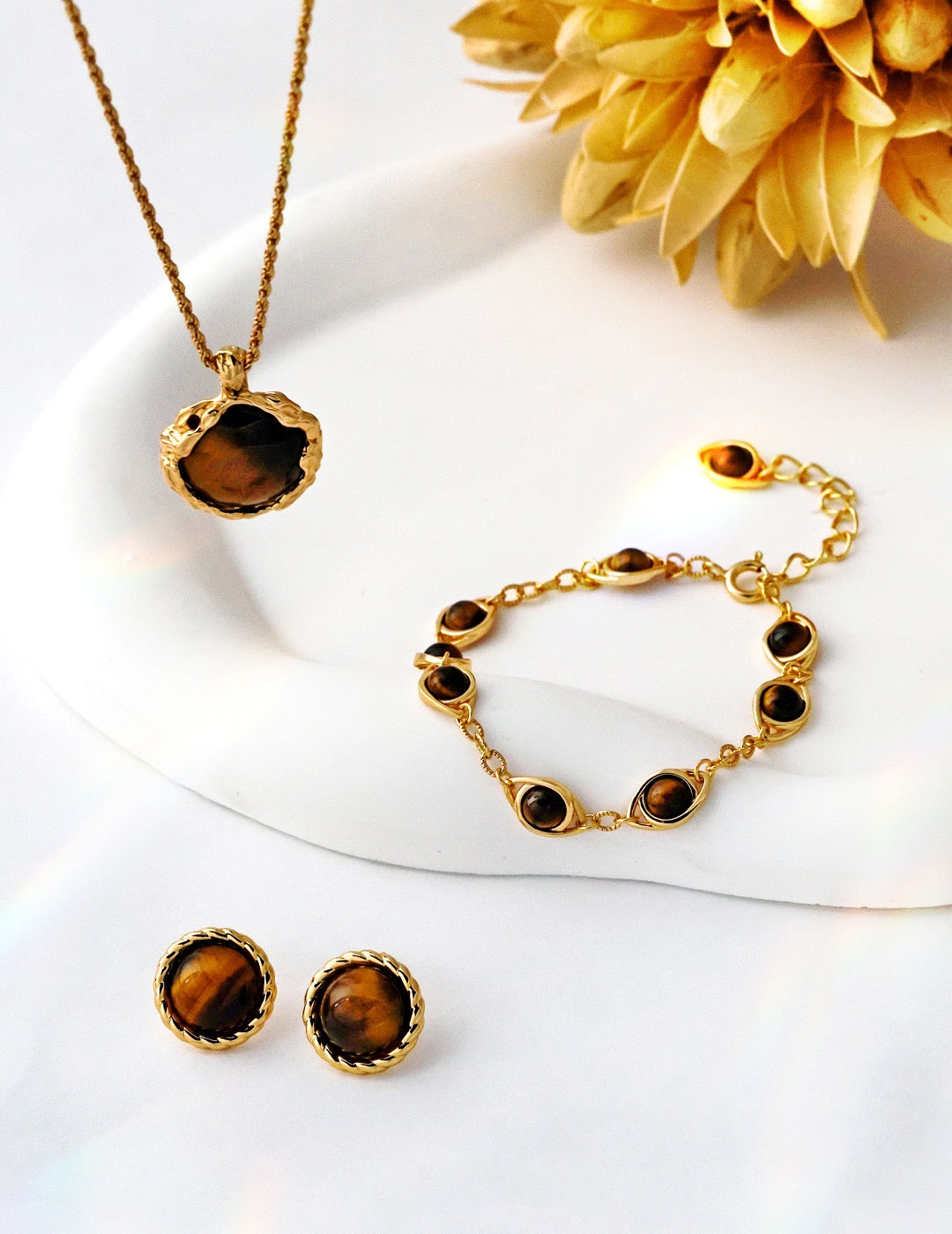 Round Tiger Eye Earrings