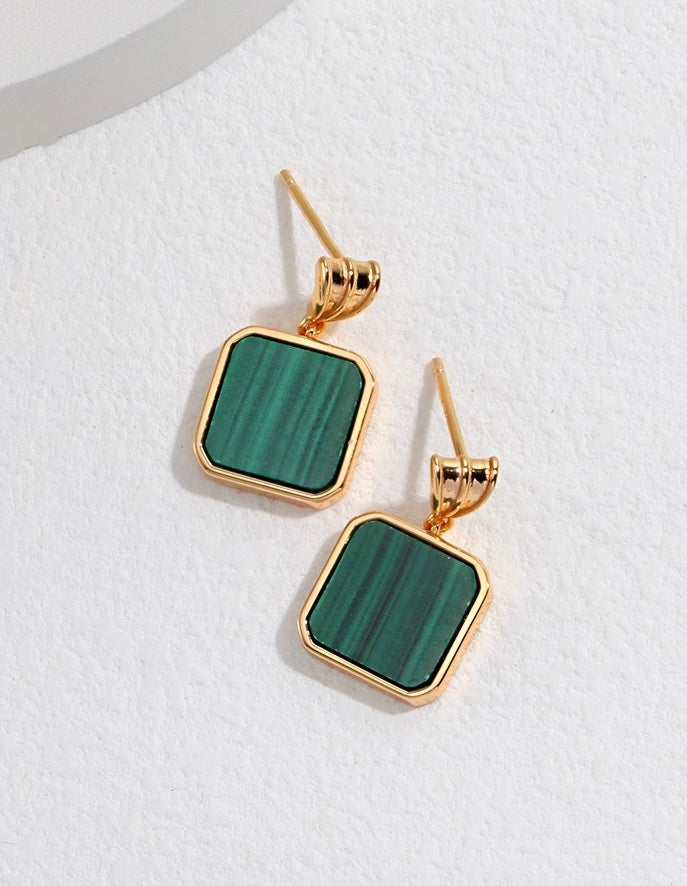 Square Malachite Sterling Silver Earrings