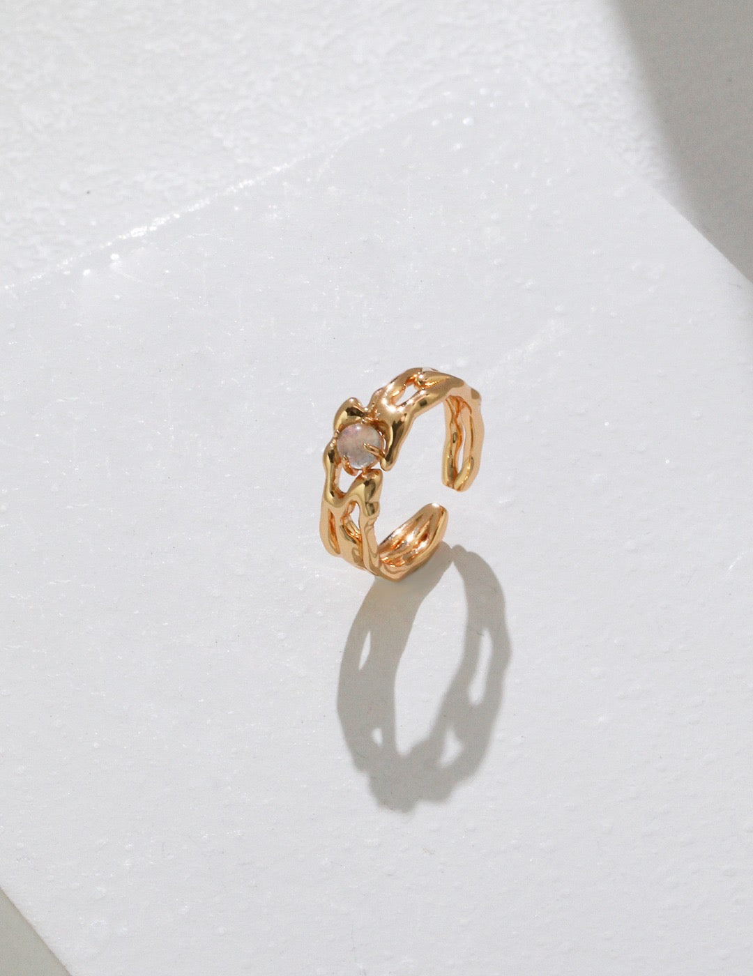 Double Layer Real Moonstone Ring